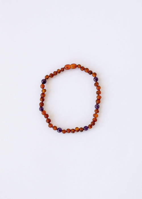 Raw Cognac Baltic Amber + Amethyst || Halo Necklace ||