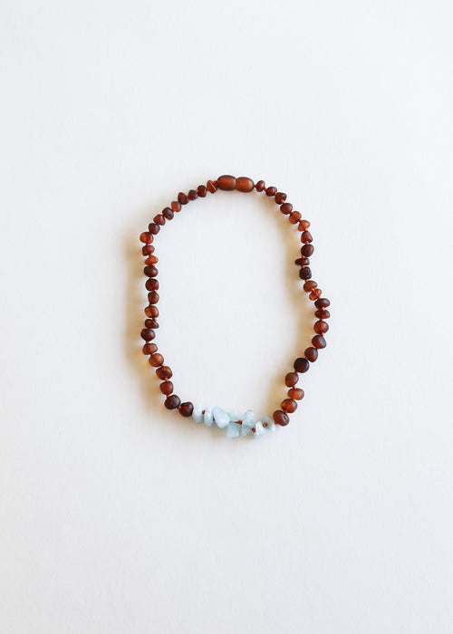 Raw Cognac Baltic Amber + Aquamarine || Necklace