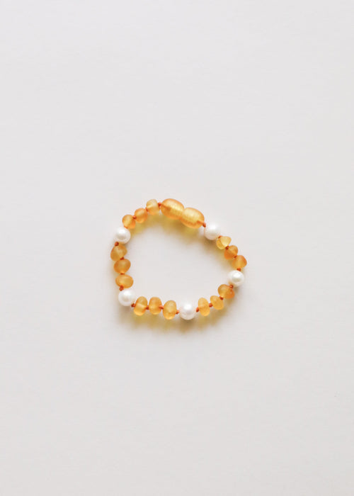 Raw Honey Baltic Amber + Pearl Halo || Anklet or Bracelet