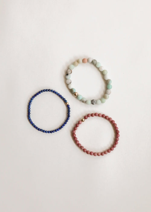 Lapis Lazuli + 14K Gold Filled Beaded Stretch Bracelet