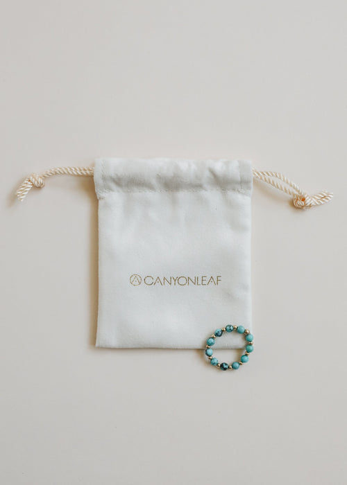 Natural Turquoise + 14k Gold Filled Sun || Stretch Ring