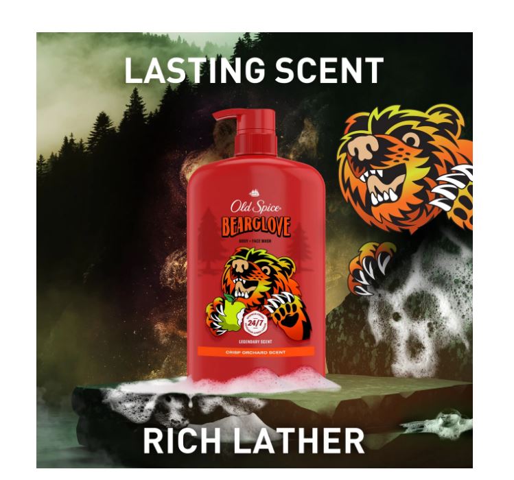 Old Spice Men's Body Wash, Bearglove, Long Lasting Lather, 33.4 fl oz