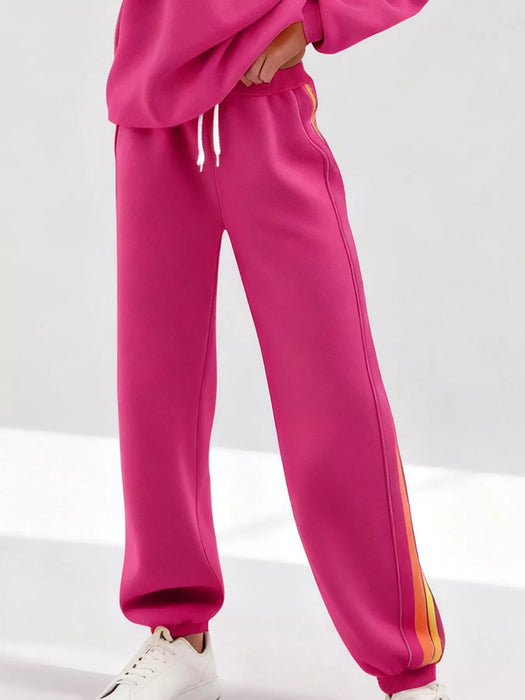 Striped Round Neck Sweatshirt and Pants Set