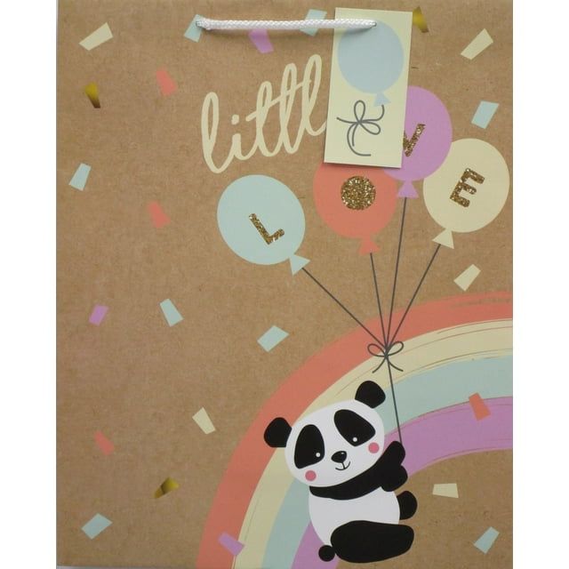 Way to Celebrate Baby All Occasion Extra Large Brown Paper Gift Bag Panda Rainbow, 12" x 5" x 15"