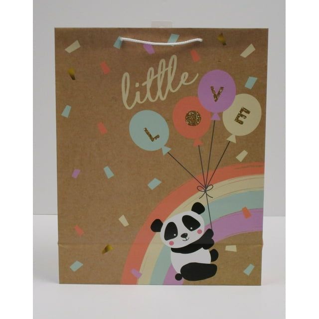 Way to Celebrate Baby All Occasion Extra Large Brown Paper Gift Bag Panda Rainbow, 12" x 5" x 15"