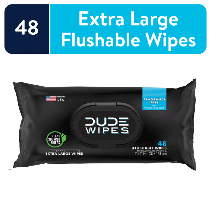 DUDE Wipes Unscented XL Flushable Wipes, 1 Flip-Top Pack, 48 Total Wipes