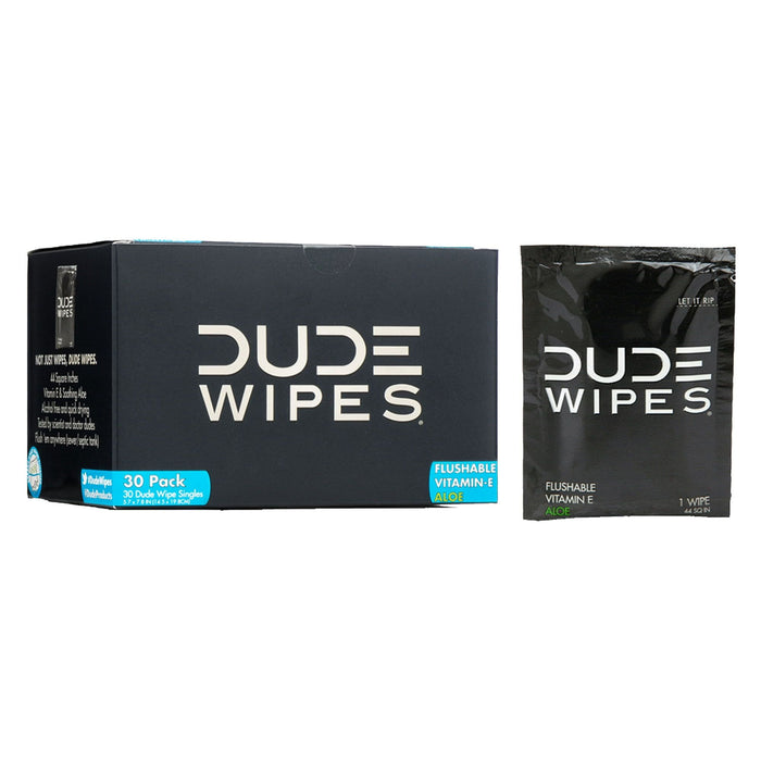 DUDE Wipes Unscented XL Flushable Wipes, 30 Individually Wrapped Wipes