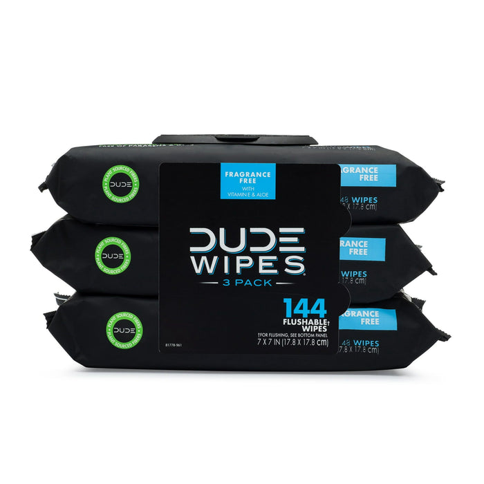 DUDE Wipes Flushable Wipes, Unscented XL Wet Wipes to Use with Toilet Paper, 48 Count, 3 Pack