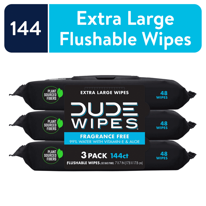 DUDE Wipes Flushable Wipes, Unscented XL Wet Wipes to Use with Toilet Paper, 48 Count, 3 Pack