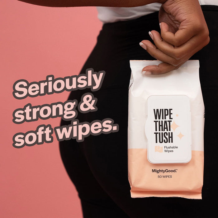 MightyGood Brand - Wipe That Tush Flushable Wipes - 3 Packs of 50 Wipes,150 Total Wipes