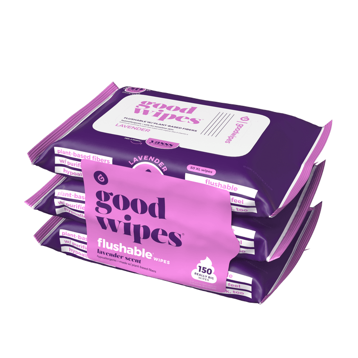 Goodwipes Flushable Butt Wipes Made with Soothing Botanicals & Aloee, 3 Packs (150 Total Wipes)