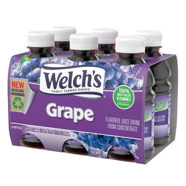 Welch's Grape Juice Drink, 10 fl oz On-the-Go Bottle (Pack of 6)