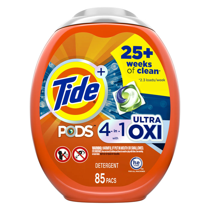 Tide PODS Liquid Laundry Detergent Soap Pacs 4-n-1 Ultra Oxi; HE Compatible 85 Count