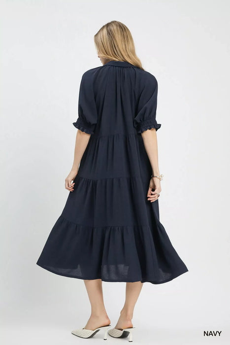 Umgee Solid Tiered Midi Dress