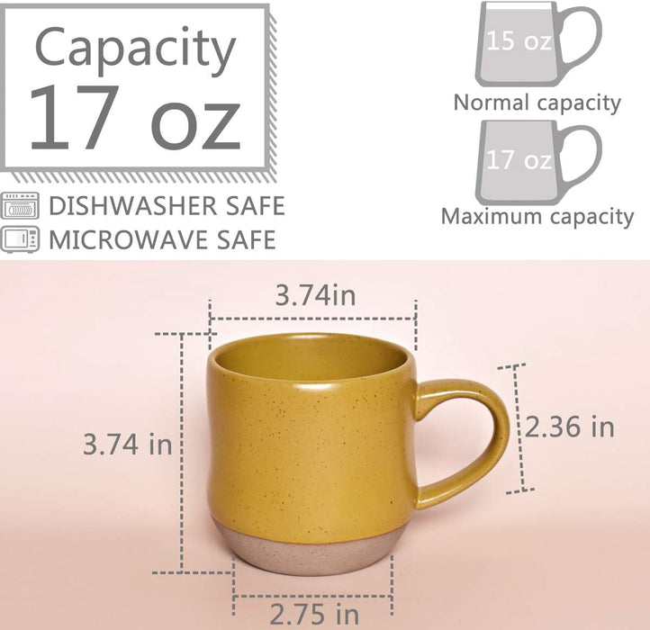 Bosmarlin Large Stoneware Speckled Coffee Mugs Set of 2, Big Tea Cup, 17 Oz, Dishwasher and Microwave Safe