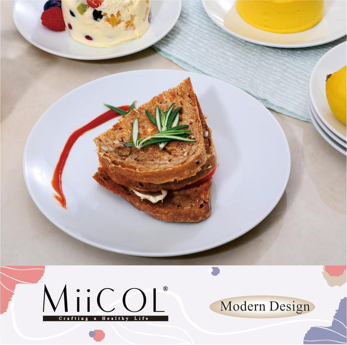 Miicol Ceramic Appetizer Plates Set of 6, White Dessert Plates 8 Inch, Small Dinner Plates, Modern Round Salad Plates, Porcelain Serving Dishes for Snack, Bread, Fruit, Microwave & Dishwasher Safe