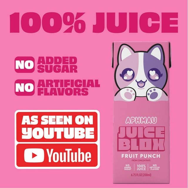 JuiceBlox Aphmau Fruit Punch Juice, 100% Fruit Juice, 6.75 fl oz, 8 Count Boxes