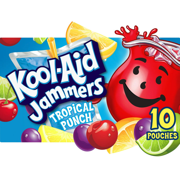 Kool Aid Jammers Tropical Punch Kids Drink 0% Juice Box Pouches, 10 Ct Box, 6 fl oz