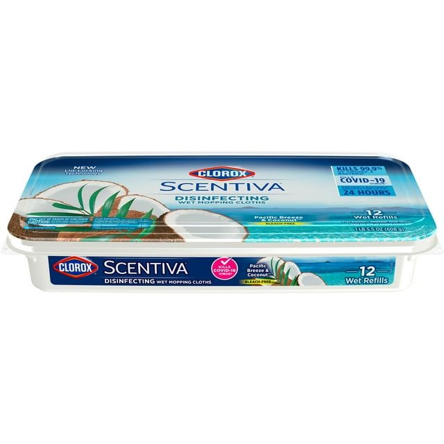 Clorox Scentiva Disinfecting Wet Mop Pads, Pacific Breeze and Coconut, 12 Count