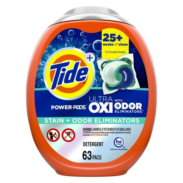 Tide Ultra OXI Power PODS with Odor Eliminators Laundry Detergent Pacs; 63 Count