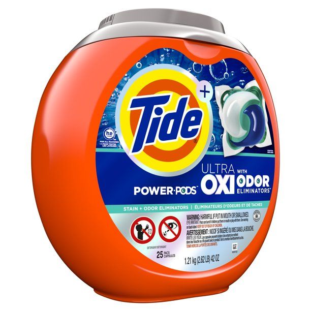 Tide Ultra OXI Power PODS with Odor Eliminators Laundry Detergent Pacs, 25 Count