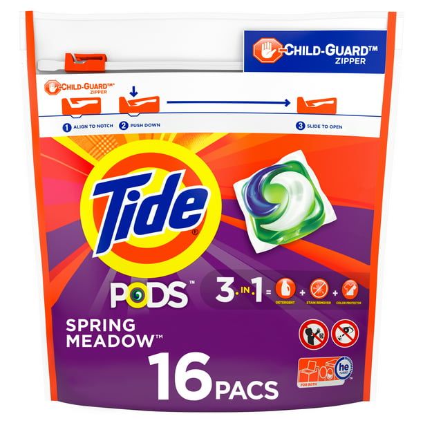 Tide PODS Liquid Laundry Detergent Pacs; Spring Meadow 16 Count