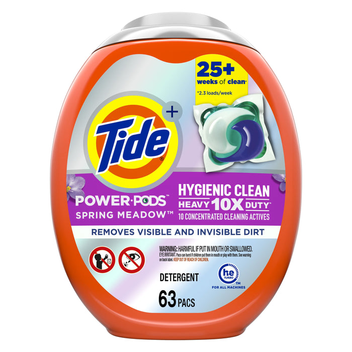 Tide Hygienic Clean Heavy 10x Duty Power PODS Laundry Detergent Pacs; Spring Meadow 63 count