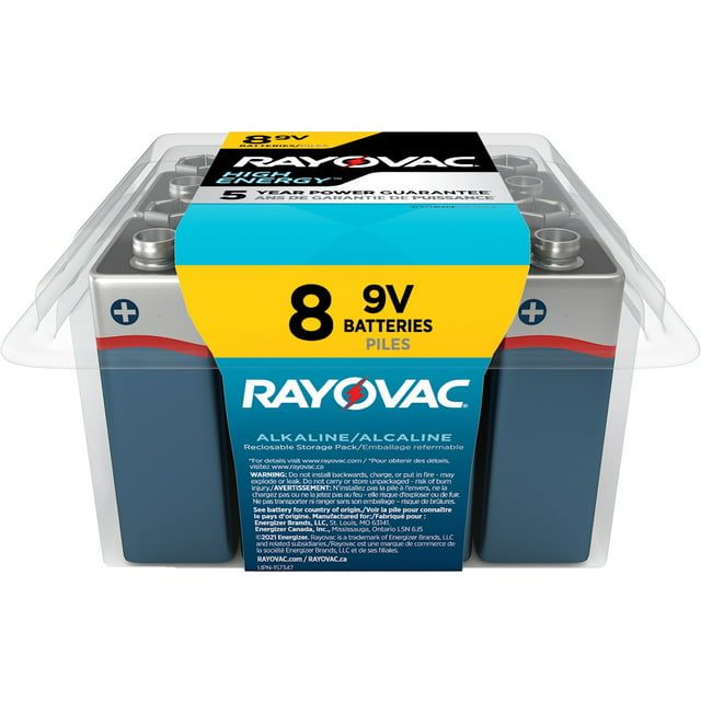 Rayovac High Energy 9V Batteries (8 Pack), Alkaline 9 Volt Batteries