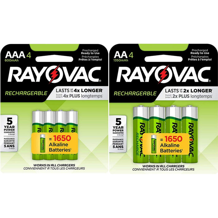 Rayovac Rechargeable 4 AA 1350mAh and 4 AAA 600mAh NiMH Batteries