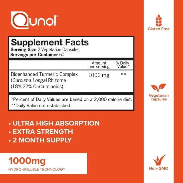 Qunol Turmeric Curcumin Capsules (120 Count) with Ultra High Absorption, 1000mg Joint Support Herbal Supplement