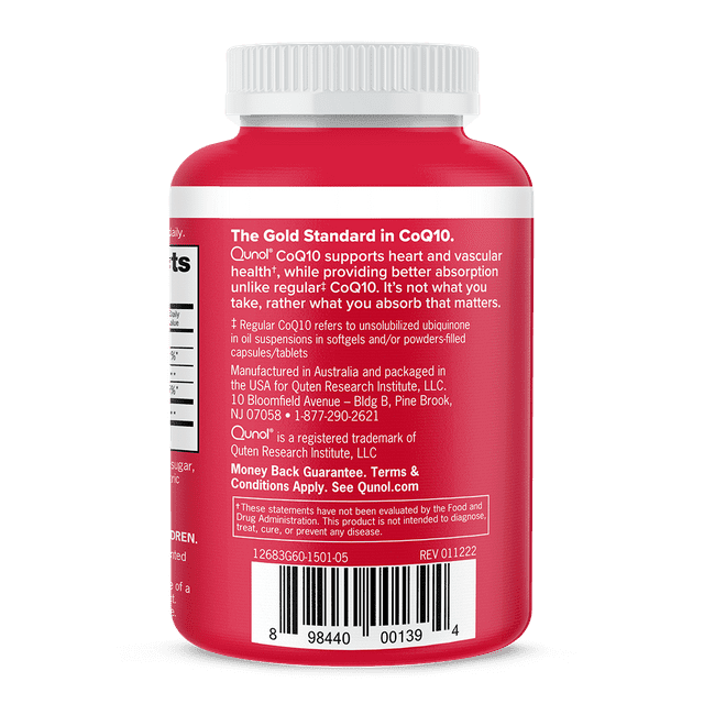 Qunol CoQ10 Gummies (60 Count) with Ultra-High Absorption, 100mg Heart Health Supplement, Vegan and Gluten Free