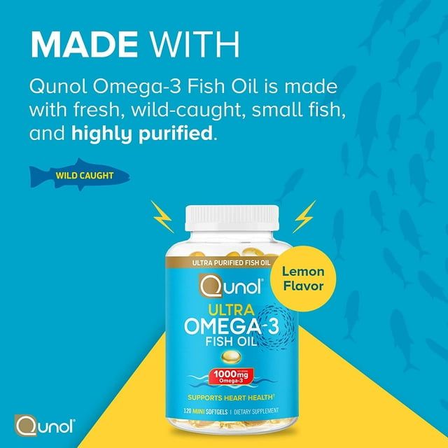 Qunol Mini Omega-3 Fish Oil Supplement (180 count) Heart Health Support with 1000mg Wild Caught Omega-3 Fatty Acids (Including EPA & DHA)