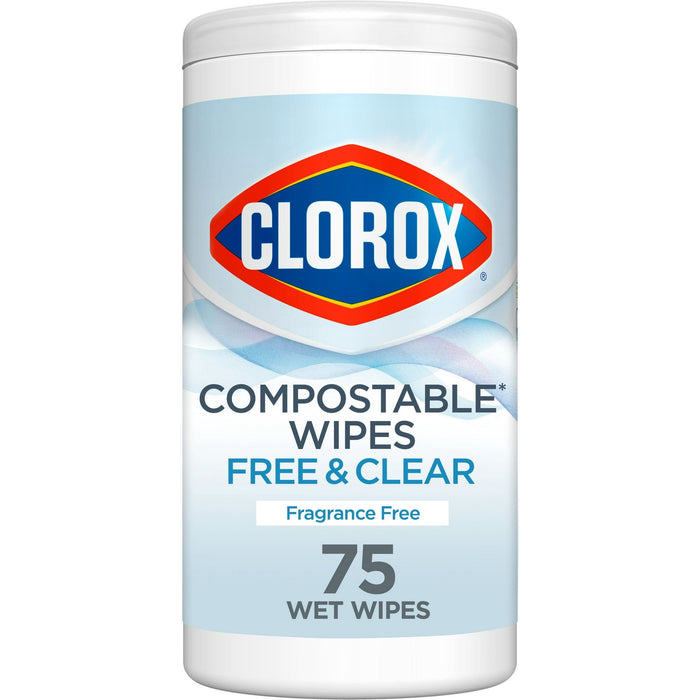 Clorox Free & Clear Compostable Cleaning Wipes, Fragrance Free, 75 Count