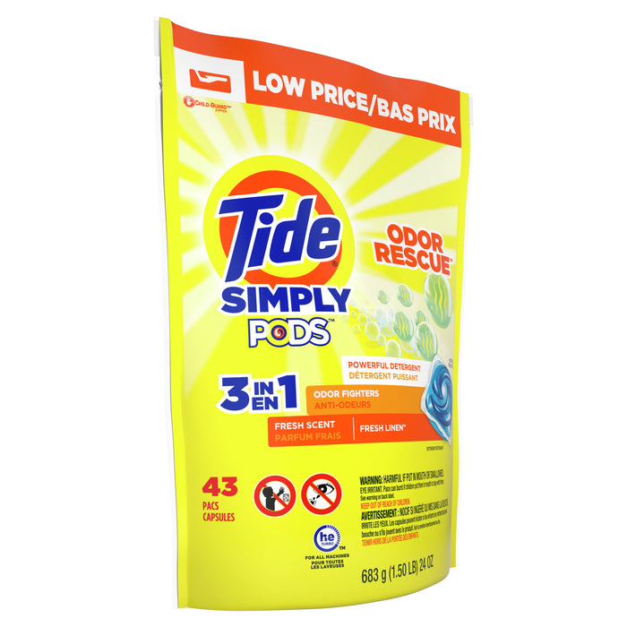 Tide Simply PODS Odor Rescue Laundry Detergent Pacs; Fresh Scent 43 ct