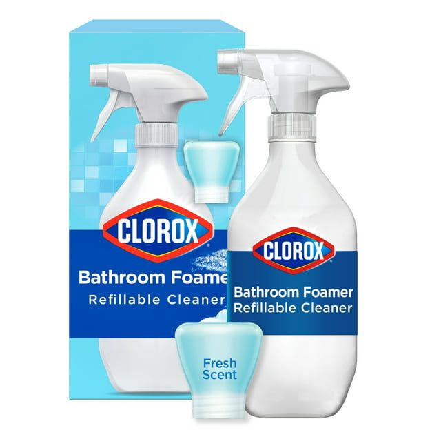 Clorox Bathroom Foamer Refillable Cleaner 1 Bottle and 1 Refill, Fresh Scent, 1.13 fl oz