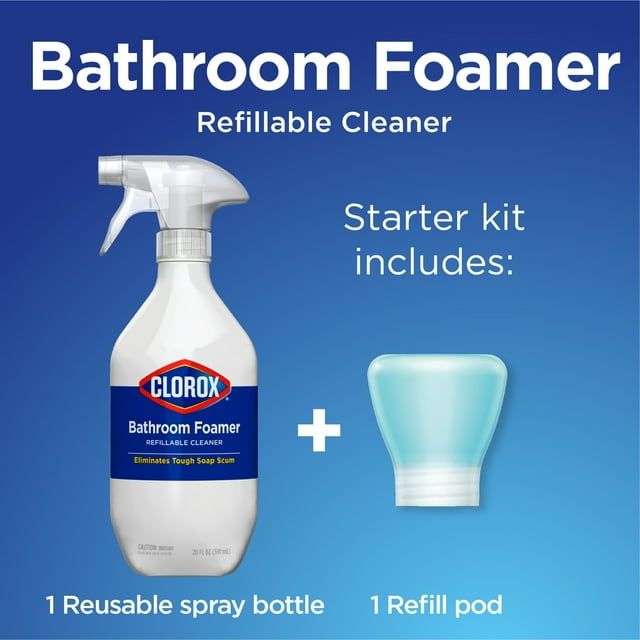 Clorox Bathroom Foamer Refillable Cleaner 1 Bottle and 1 Refill, Fresh Scent, 1.13 fl oz