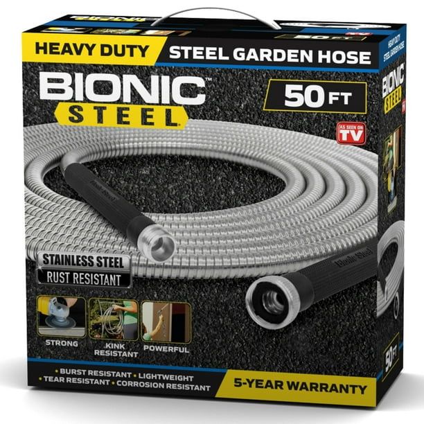 Bionic Steel Garden Hose, 304 Stainless Steel Metal Water Hose ¨C Flexible, Lightweight, Crush Resistant Aluminum Fittings, Kink & Tangle Free, Rust Proof, 50 ft.