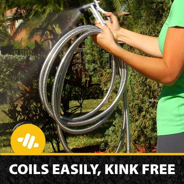 Bionic Steel Garden Hose, 304 Stainless Steel Metal Water Hose ¨C Flexible, Lightweight, Crush Resistant Aluminum Fittings, Kink & Tangle Free, Rust Proof, 50 ft.