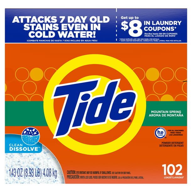 Tide Mountain Spring 102 Loads Powder Laundry Detergent; 143 oz