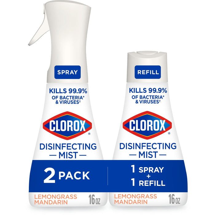 Clorox Disinfectant Mist, 1 Spray and 1 Refill, Lemongrass Mandarin, 16 fl oz, 2 Pack