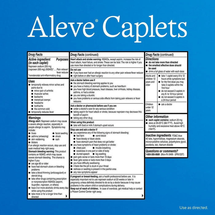 Aleve Caplets Naproxen Sodium Pain Reliever, 50 Count