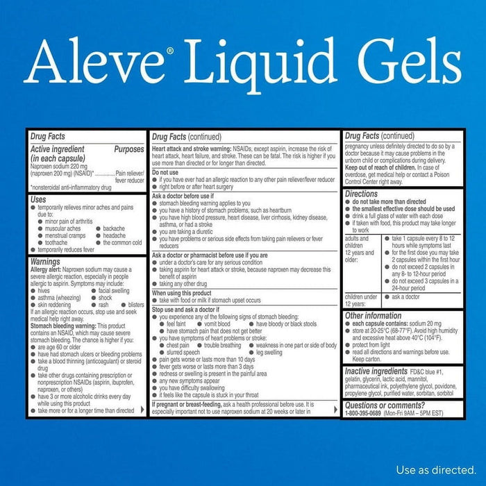 Aleve Liquid Gels Easy Open Arthritis Cap Naproxen Sodium Pain Reliever, 80 Count