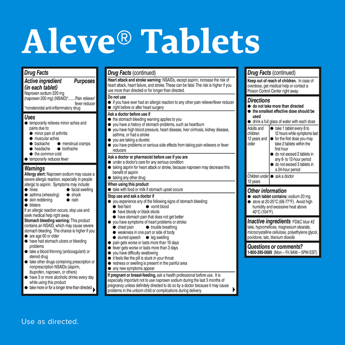 Aleve Pain Reliever/Fever Reducer Naproxen Sodium Tablets, 220 mg, 10 Ct