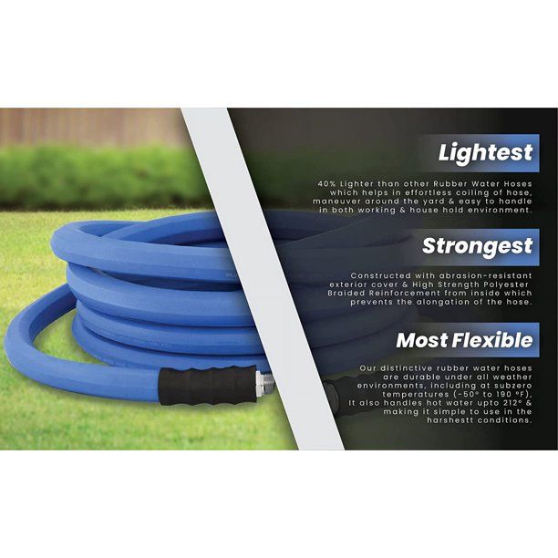 AG-Lite Rubber Hot & Cold Water Rubber Garden Hose: Ultra-Light & Super Strong - 2X the water flow than 5/8" hose (1"x 50') - BSALONE50