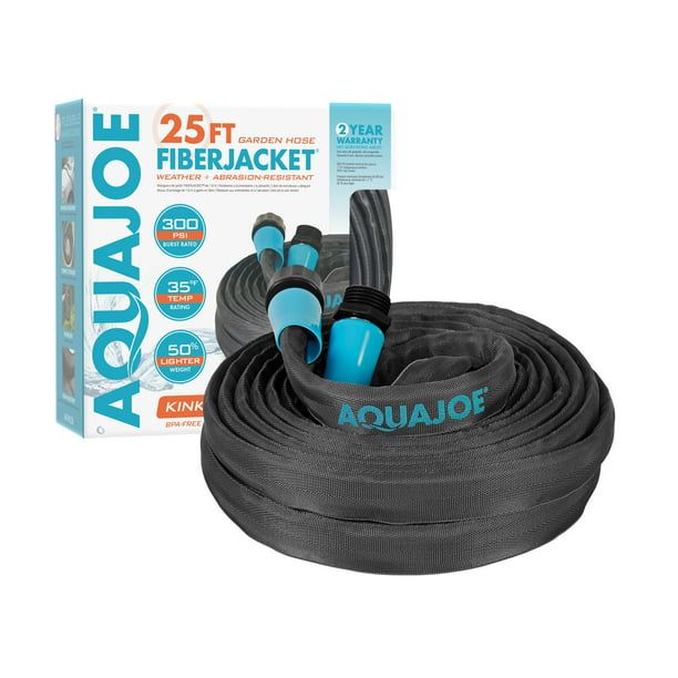 Aqua Joe AJFJH25B Ultra Flexible Kink Free Fiber Jacket Garden Hose, 25-ft, 300 PSI Burst Rated