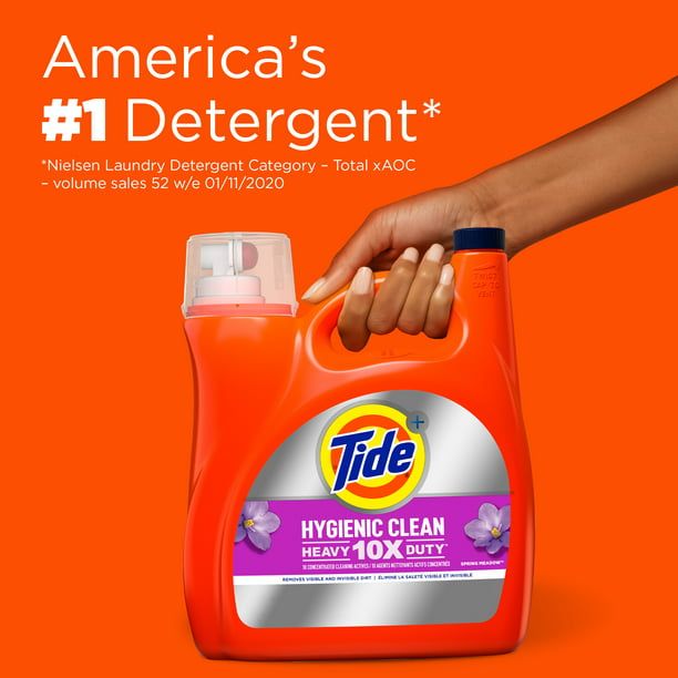 Tide Hygienic Clean Heavy 10x Duty Liquid Laundry Detergent Spring Meadow; 100 Loads 154 fl oz