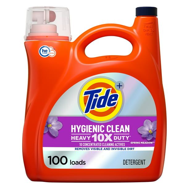 Tide Hygienic Clean Heavy 10x Duty Liquid Laundry Detergent Spring Meadow; 100 Loads 154 fl oz