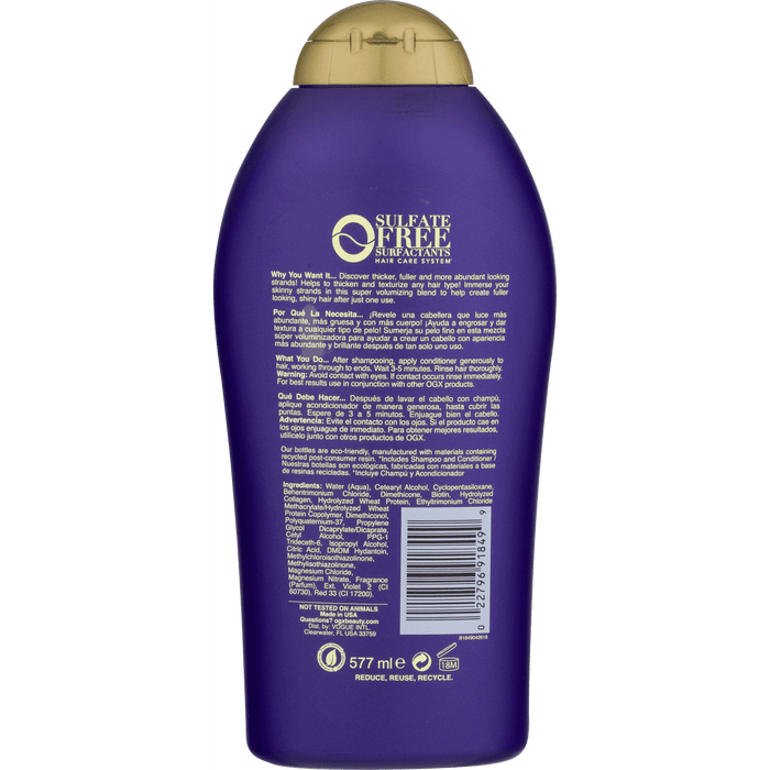 OGX Thick & Full + Biotin & Collagen Volumizing Conditioner for Thin Hair, 19.5 fl oz