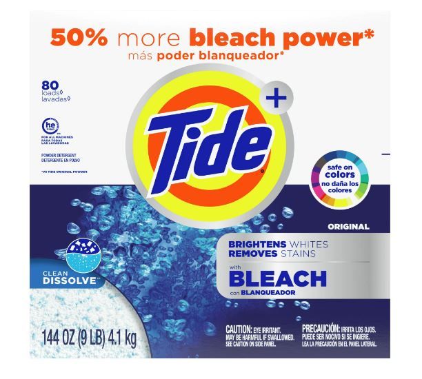 Tide Plus Bleach Powder Laundry Detergent; 144 oz 80 Loads