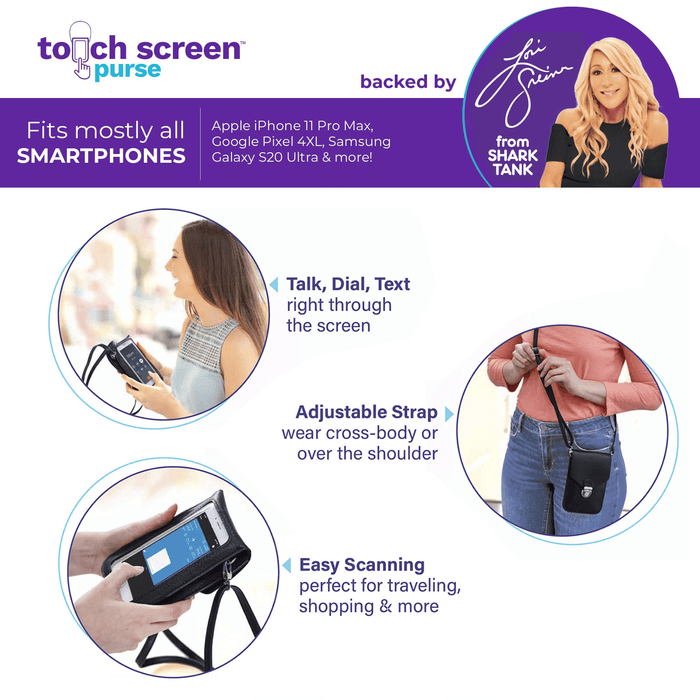 Touch Screen Purse by Lori Greiner Fits Most Smartphones ¨C Stylish Crossbody with Shoulder Strap -RFID Keeps Cash, Credit Cards, Phone Screens Safe